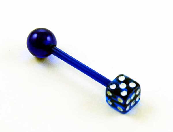 Body Piercing Tongue Bar UV Dice Dark Blue 1.6x16x5mm