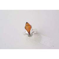 Amber Ring  Diamond Leaf 925 Sterling Silver