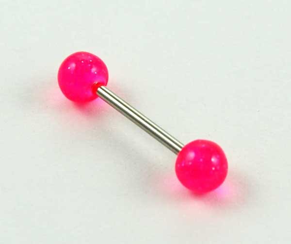Body Piercing Tongue Bar Glitter Pink Hand Painted Ball 1.6x16x6
