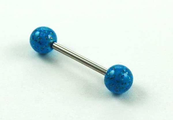 Body Piercing Tongue Bar Glitter Turq Hand Painted Ball 1.6x16x6