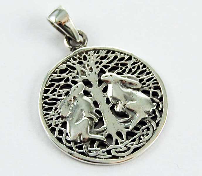 Pendant Silver Hares Gazing Up Design by Lisa Parker