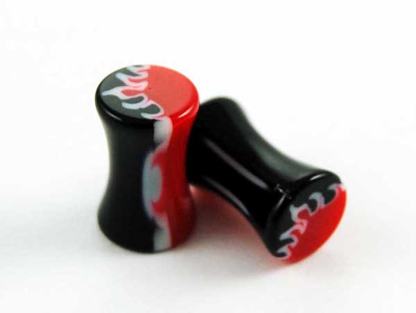 Body Piercing Plug UV Black Flame 6mm 2pcs