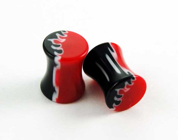 Body Piercing Plug UV Black Flame 8mm 2pcs