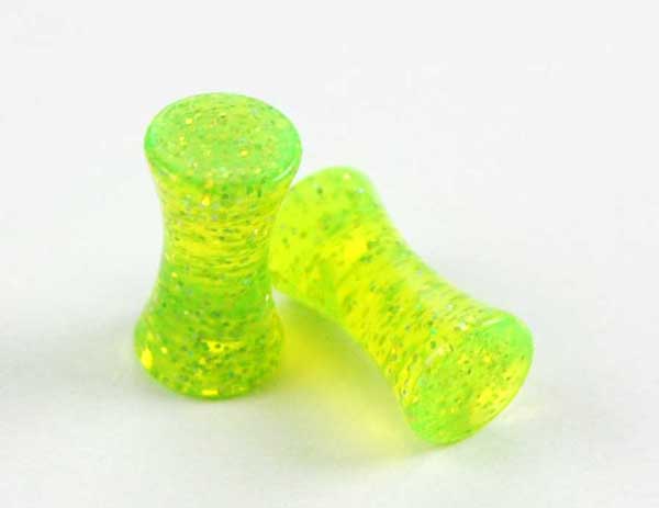 Body Piercing Plug UV Green Glitter 5mm 2pcs