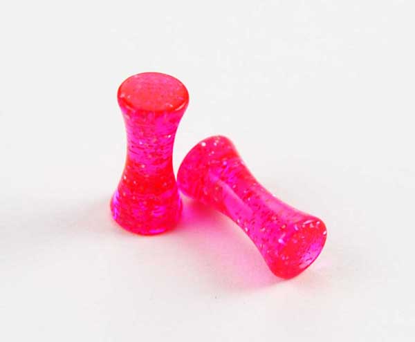 Body Piercing Plug UV Pink Glitter 4mm 2pcs