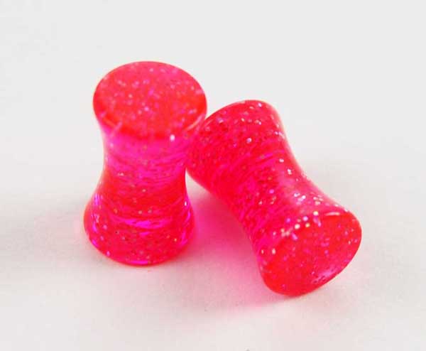 Body Piercing Plug UV Pink Glitter 6mm 2pcs