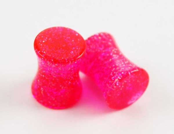 Body Piercing Plug UV Pink Glitter 8mm 2pcs