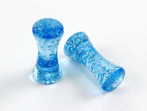 Body Piercing Plug UV Blue Glitter 4mm 2pcs