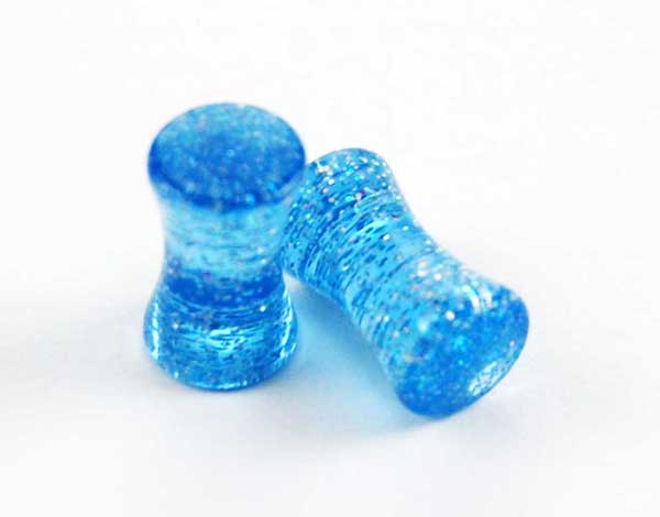 Body Piercing Plug UV Blue Glitter 6mm 2pcs