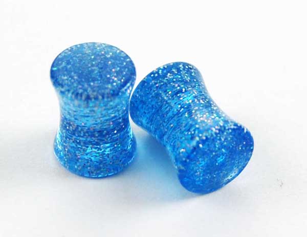 Body Piercing Plug UV Blue Glitter 8mm 2pcs