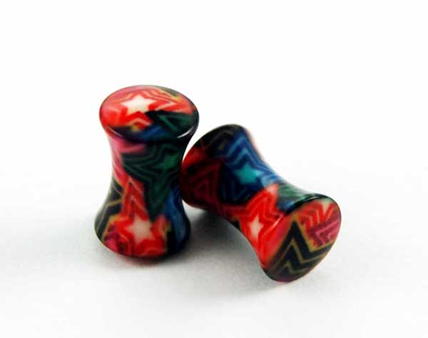 Body Piercing Plug UV Multi Stars 5mm 2pcs