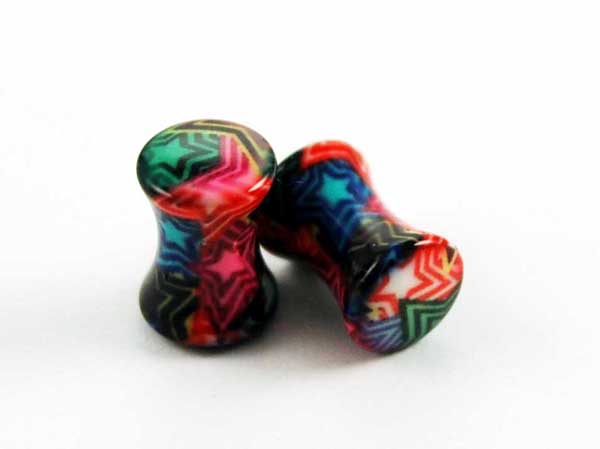 Body Piercing Plug UV Multi Stars 6mm 2pcs