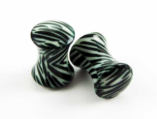 Body Piercing Plug UV Zebra Print 6mm 2pcs