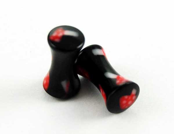 Body Piercing Plug UV Black With Red Mushrooms 4mm 2pcs