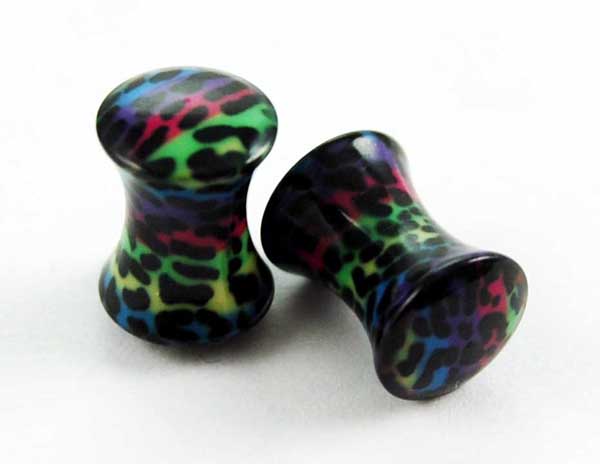 Body Piercing Plug UV Multi Leopard Print 6mm 2pcs