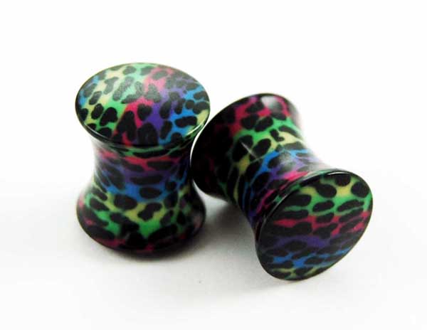 Body Piercing Plug UV Multi Leopard Print 8mm 2pcs