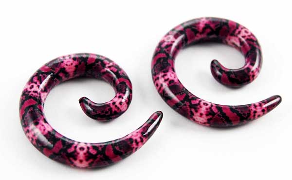 Body Piercing Expander UV Spiral Snake Print 4mm 2pcs