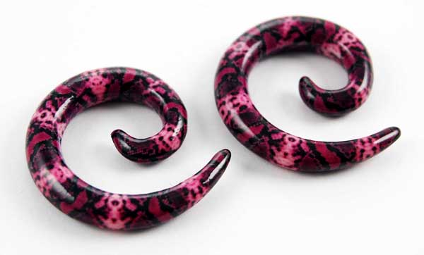 Body Piercing Expander UV Spiral Snake Print 6mm 2pcs