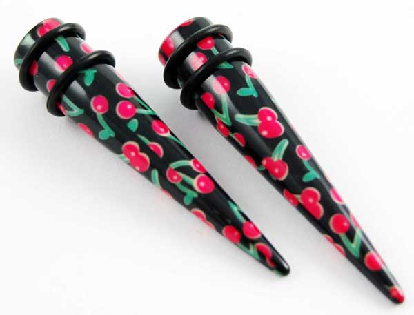 Body Piercing Expander UV Red Cherries Design 3mm 2pcs