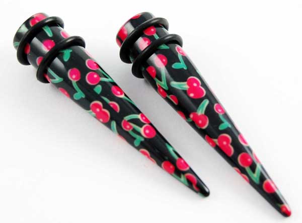 Body Piercing Expander UV Red Cherries Design 4mm 2pcs
