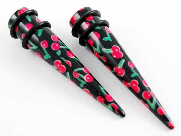 Body Piercing Expander UV Red Cherries Design 5mm 2pcs