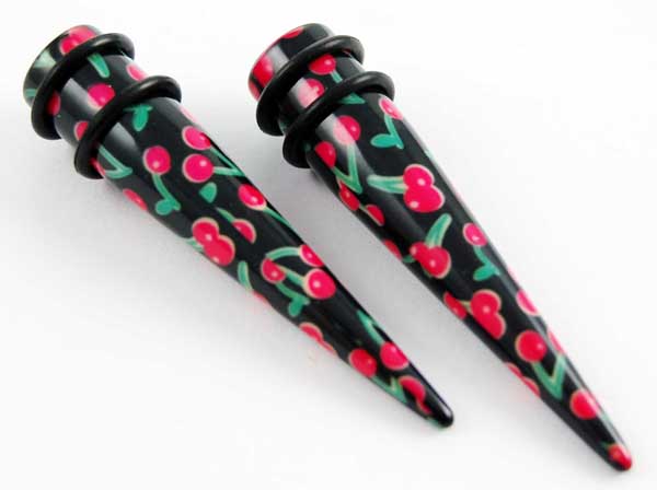 Body Piercing Expander UV Red Cherries Design 6mm 2pcs