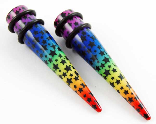 Body Piercing Expander UV Multi Colour With Stars 4mm 2pcs