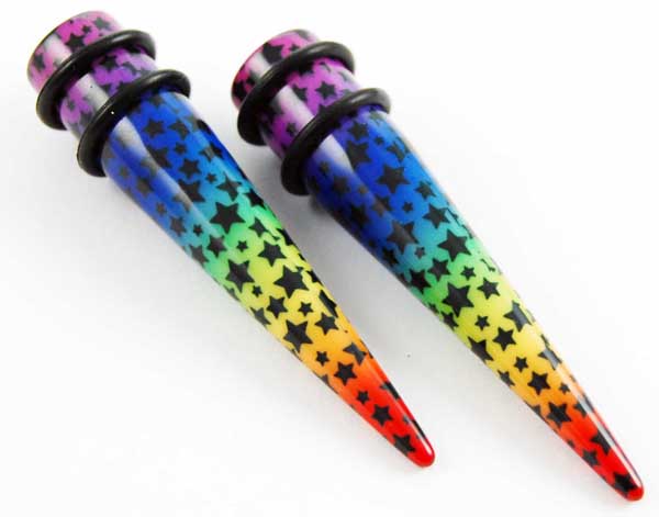 Body Piercing Expander UV Multi Colour With Stars 6mm 2pcs