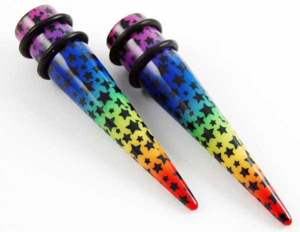 Body Piercing Expander UV Multi Colour With Stars 8mm 2pcs