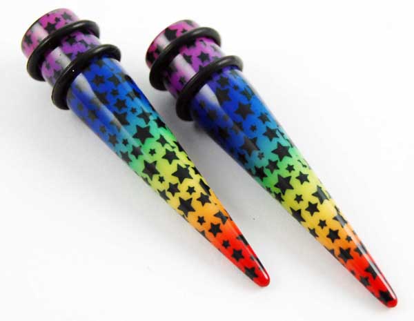 Body Piercing Expander UV Multi Colour With Stars 10mm 2pcs