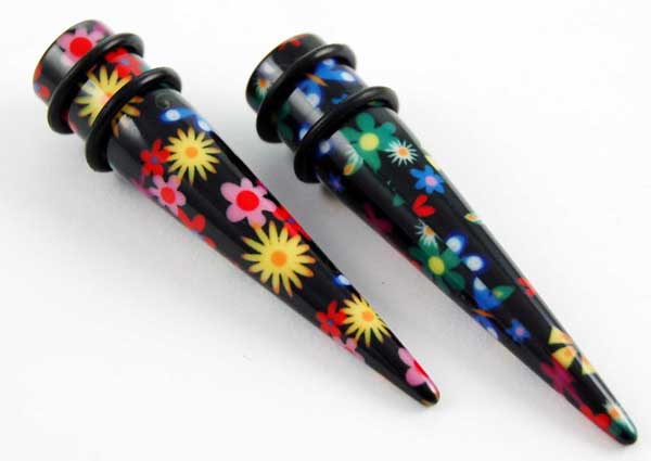 Body Piercing Expander UV Multi Colour Flowers 4mm 2pcs