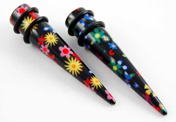Body Piercing Expander UV Multi Colour Flowers 6mm 2pcs
