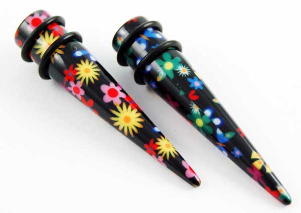Body Piercing Expander UV Multi Colour Flowers 8mm 2pcs