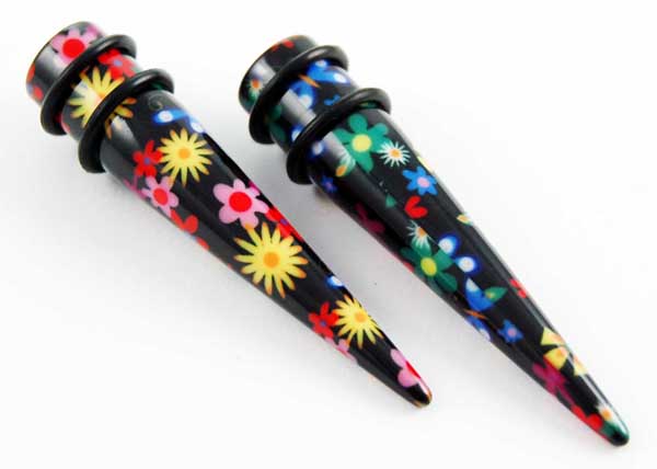 Body Piercing Expander UV Multi Colour Flowers 12mm 2pcs