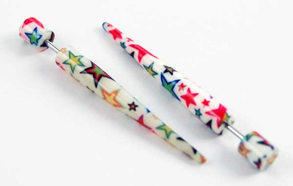 Body Piercing Expander UV White With Multi Colour Stars 5mm 2pcs