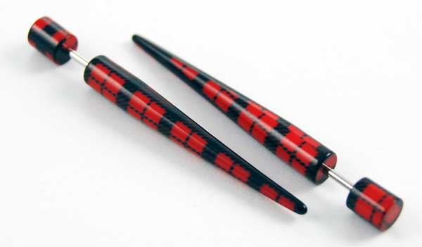 Body Piercing Expander UV Black And Red Check 5mm 2pcs
