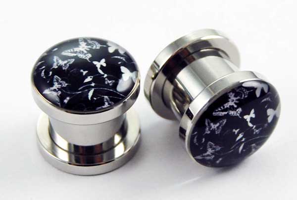Body Piercing Tunnel Stainless Steel Butterfly Epoxy 10mm 2pcs