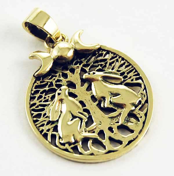 Pendant Bronze Hares With Moon Designed By Lisa Parker