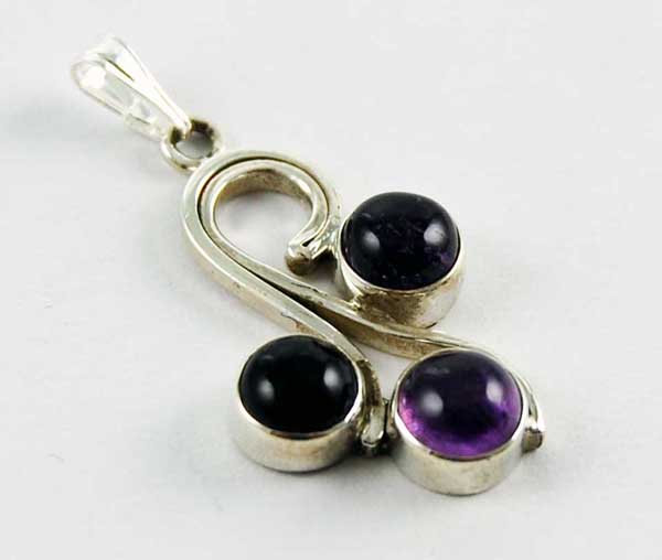 Pendant Silver Amethyst 3 Stone Swirls