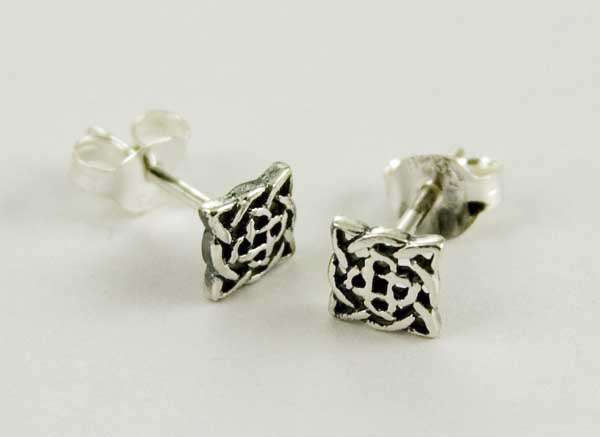 Earring Silver Stud Celtic Square