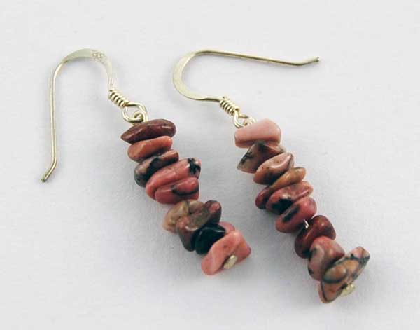 Earring Silver Chip Stones Rhodanite L5.5cm