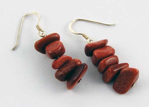 Earring Silver Chip Stones Goldstone L5.5cm