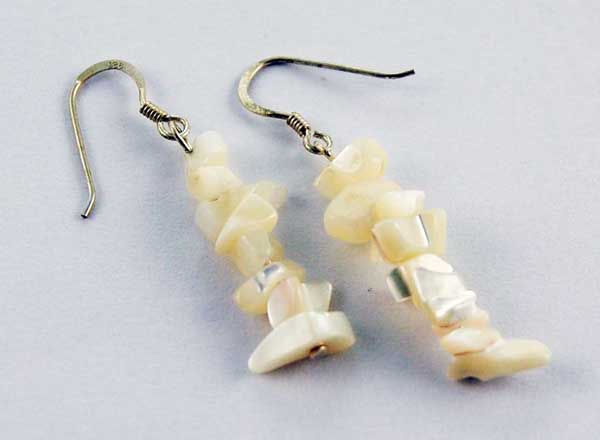 Earring Silver Chip Stones Mother Of Pearl L5.5cm