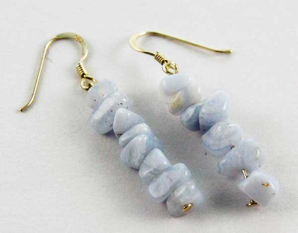 Earring Silver Chip Stones Blue Lace Agate L5.5cm