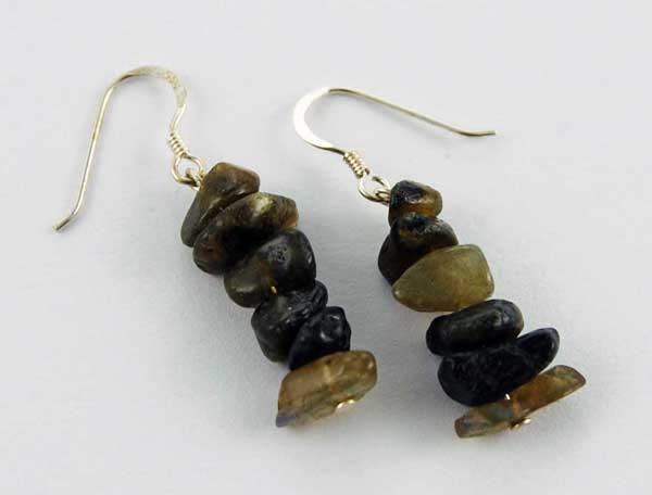 Earring Silver Chip Stones Dark Labradorite L5.5cm