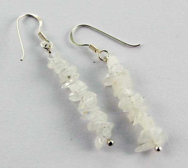 Earring Silver Chip Stones Moonstone L5.5cm