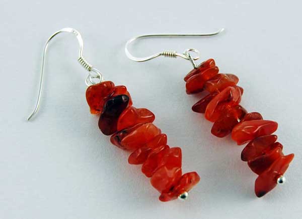 Earring Silver Chip Stones Carnelian L5.5cm