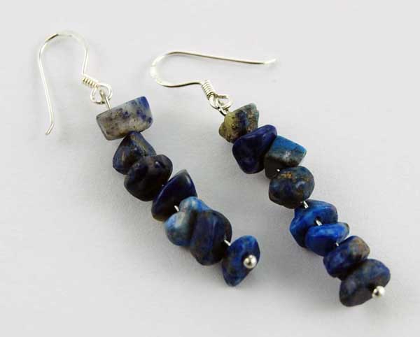 Earring Silver Chip Stones Lapis L5.5cm