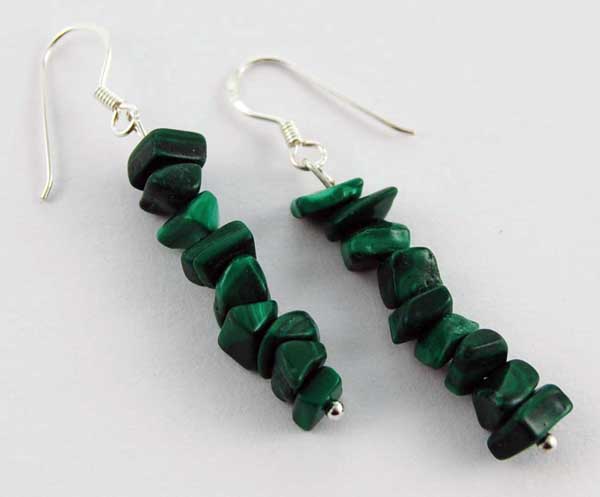 Earring Silver Chip Stones Malacite L5.5cm