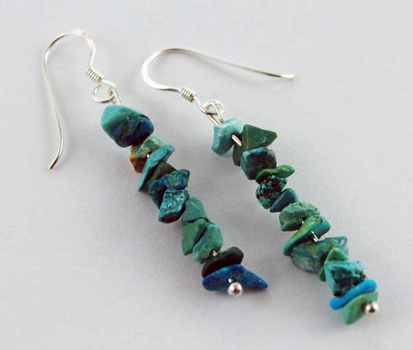Earring Silver Chip Stones Tibetan Turquoise L5.5cm